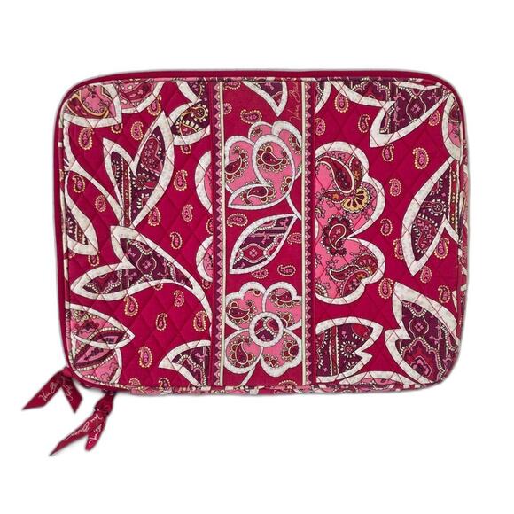 Vera Bradley Laptop Sleeve Quilted Paisley Case Pink Red Zip Closure - Picture 1 of 11